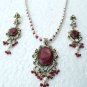 SUPERB! 3 PC VICTORIAN DESIGNER SIMULATED CZ RUBY PENDANT NECKLACE SET VJ318