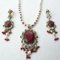 SUPERB! 3 PC VICTORIAN DESIGNER SIMULATED CZ RUBY PENDANT NECKLACE SET VJ318
