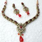 AWESOME! 3 PC GOLD TONE VICTORIAN DESIGNER SIMULATED CZ RUBY NECKLACE SET VJ299