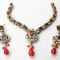 AWESOME! 3 PC GOLD TONE VICTORIAN DESIGNER SIMULATED CZ RUBY NECKLACE SET VJ299