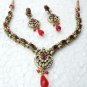 AWESOME! 3 PC GOLD TONE VICTORIAN DESIGNER SIMULATED CZ RUBY NECKLACE SET VJ299