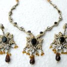 AWESOME! 3 PC ANTIQUE VICTORIAN STYLE SIMULATED CZ DEEP BLACK ONYCX NECKLACE SET