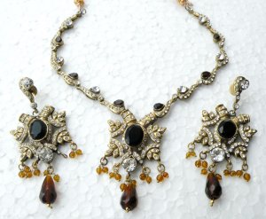 AWESOME! 3 PC ANTIQUE VICTORIAN STYLE SIMULATED CZ DEEP BLACK ONYCX NECKLACE SET