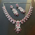 AWESOME! 3 PC SILVER TONE RUBY NECKLACE EARRING SET REAL 189
