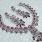 AWESOME! 3 PC SILVER TONE RUBY NECKLACE EARRING SET REAL 189