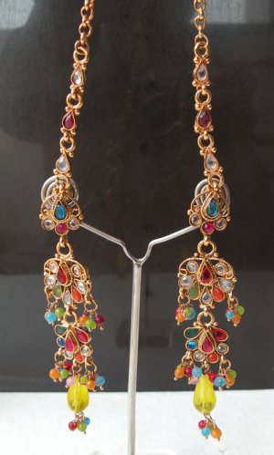 BOLLYWOOD STYLE PREMIUM JEWELRY SIMULATED CZ POLKI LONG JHUMKI EARRING PAIR F201