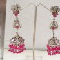 BOLLYWOOD SILVER PL VICTORIAN  RUBY SIMULATED CZ PEARL JHUMKI EARRING PAIR F36