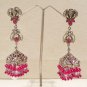 BOLLYWOOD SILVER PL VICTORIAN  RUBY SIMULATED CZ PEARL JHUMKI EARRING PAIR F36