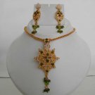 PREMIUM INDIAN POLKI GOLD FINISH PERIDOT PEARL BRIDAL JEWELRY NECKLACE SET fp6