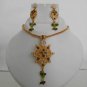 PREMIUM INDIAN POLKI GOLD FINISH PERIDOT PEARL BRIDAL JEWELRY NECKLACE SET fp6