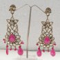 UNIQUE BOLLYWOOD GOLDTONE VICTORIAN RUBY SIMULATED REVERSE AD EARRING PAIR F36