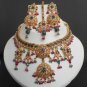 PREMIUM INDIAN POLKI GOLDPLATED CZ RUBY EMERALD BRIDAL JEWELRY NECKLACE SET fn16