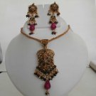 PREMIUM INDIAN POLKI GOLD FINISH MULTI GEMSTONE BRIDAL JEWELRY NECKLACE SET fp12