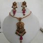 PREMIUM INDIAN POLKI GOLD FINISH MULTI GEMSTONE BRIDAL JEWELRY NECKLACE SET fp12