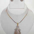 GOLD 2 TONE DESIGNER DIAMOND BRIDAL PENDANT EARRING SET