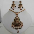 PREMIUM INDIAN POLKI GOLD FINISH RUBY CZ EMERALD BRIDAL JEWELRY NECKLACE SET fp8