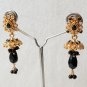 BOLLYWOOD PREMIUM GOLD PLATED JEWELRY ONYX SIMULATED CZ POLKI EARRING PAIR F189