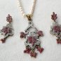 Antique Sterling Silver Style Ruby Pearl Ad Pendant Set with earring SIG51R