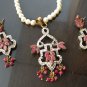 Antique Sterling Silver Style Ruby Pearl Ad Pendant Set with earring SIG51R
