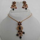 PREMIUM INDIAN POLKI GOLD FINISH RUBY ONYX MEENA BRIDAL JEWELRY NECKLACE SET fp7