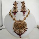 PREMIUM INDIAN POLKI GOLD FINISH MULTI GEMSTONE BRIDAL JEWELRY NECKLACE SET fP13