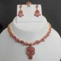 NEW 4 PC GOLD FINISH INDIAN BRIDAL SARI DESIGNER JEWELRY RUBY NECKLACE SET Fr2