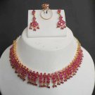 PREMIUM INDIAN STUDIO DESIGNER GOLD FINISH RUBY WEDDING NECKLACE EARRING SET FR1