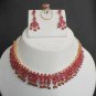 PREMIUM INDIAN STUDIO DESIGNER GOLD FINISH RUBY WEDDING NECKLACE EARRING SET FR1