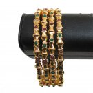 PREMIUM INDIAN JEWELLERY 4PC POLKI BANGLE FAUX RUBY EMERALD 2.6 SIZE FB17