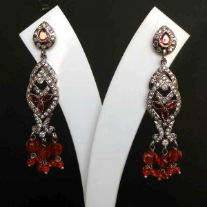 PREMIUM INDIAN JEWELRY SILVER TONE VICTORIAN DESIGNER AD EARRING PAIR fve6