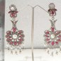 PREMIUM L@@K DESIGNER SILVER TONE VICTORIAN SIMULATED CZ RUBY PEARL EARRINGS F41