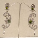 BOLLYWOOD SILVER TONE VICTORIAN SIMULATED DIAMOND PERIDOT PEARL EARRING PAIR F28