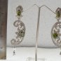 BOLLYWOOD SILVER TONE VICTORIAN SIMULATED DIAMOND PERIDOT PEARL EARRING PAIR F28