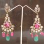 GORGEOUS GOLD FINISH VICTORIAN REVERSE AD RUBY EMERALD BEADS ( FA ) EARRINGS F16