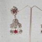 BOLLYWOOD SILVER PL VICTORIAN RUBY PEARL BEADS ( FA ) JHUMKI EARRING PAIR F20