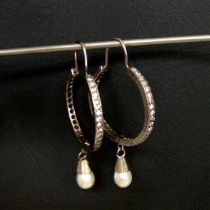 PREMIUM INDIAN JEWELRY VICTORIAN SIMULATED DIAMOND PEARL LOOP EARRING PAIR fve42
