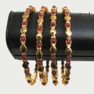 PREMIUM INDIAN JEWELLERY 4PC POLKI BANGLE BELLYDANCE BINDI RUBY 2.8 SIZE FB13