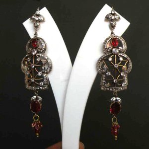 PREMIUM INDIAN JEWELRY VICTORIAN SIMULATED CZ GLASS BEADS EARRING PAIR fve49