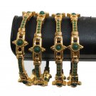 INDIAN JEWELLERY PREMIUM 4PC DESIGNER POLKI BANGLE 2.6 GEMSTONE RUBY PEARL  FB11