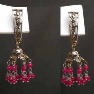 PREMIUM INDIAN JEWELRY VICTORIAN SIMULATED CZ RUBY BEADS (FA) EARRING PAIR fve41