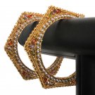 PREMIUM INDIAN JEWELLERY 4PC POLKI BANGLE MULTI GEMSTONE DESIGNER 2.6 SIZE FB21