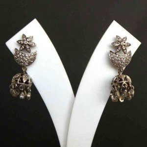PREMIUM INDIAN JEWELRY VICTORIAN SIMULATED DIAMOND JHUMKI EARRING PAIR fve46