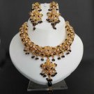 PREMIUM INDIAN POLKI GOLD FINISH SIMULATED CZ BRIDAL JEWELRY NECKLACE SET fn19