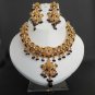 PREMIUM INDIAN POLKI GOLD FINISH SIMULATED CZ BRIDAL JEWELRY NECKLACE SET fn19