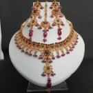 PREMIUM INDIAN POLKI GOLDPLATED CZ RUBY EMERALD BRIDAL JEWELRY NECKLACE SET fn17
