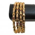 PREMIUM INDIAN JEWELLERY 4PC POLKI BANGLE FAUX PEARL RUBY PEARL 2.6 SIZE FB16