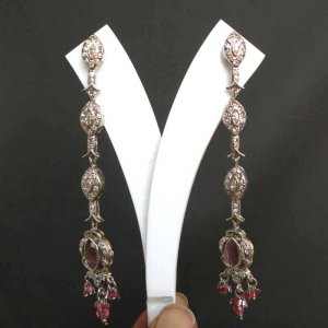 PREMIUM INDIAN JEWELRY VICTORIAN SIMULATED CZ & GLASS BEADS EARRING PAIR fve22