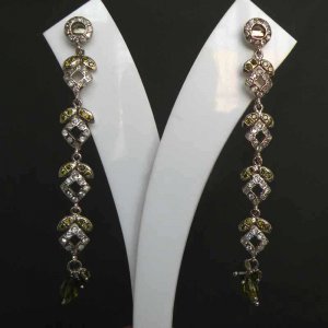 PREMIUM INDIAN JEWELRY VICTORIAN SIMULATED DIAMOND PERIDOT EARRING PAIR fve34
