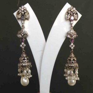 PREMIUM INDIAN JEWELRY VICTORIAN SIMULATED DIAMOND AMETHYST EARRING PAIR fve14