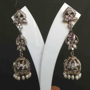 PREMIUM INDIAN JEWELRY VICTORIAN SIMULATED CZ AMETHYST PEARL EARRING PAIR fve16